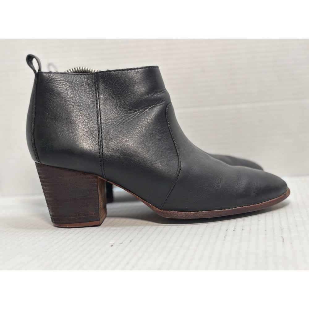 Madewell The Brenner Black Leather Ankle Boots Block Heel Side Zip Womens 9